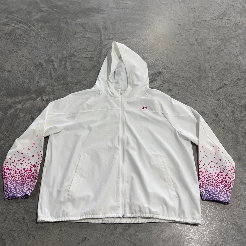 Under Armour Storm White Windbreaker Jacket 1X Pink Purple Gradient Sleeves